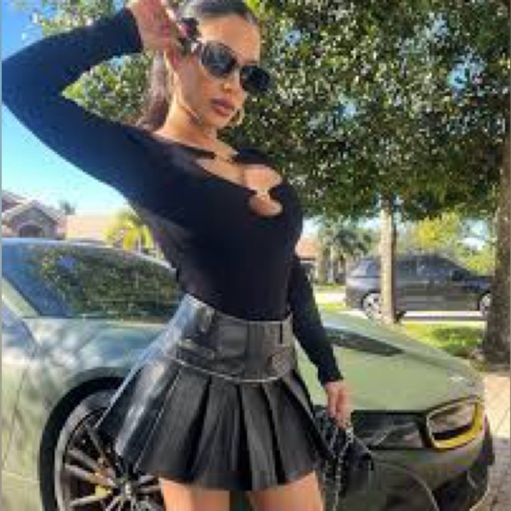 Black Leather Mini Skirt Sexy Jessica Distressed Faux Leather Size X Large